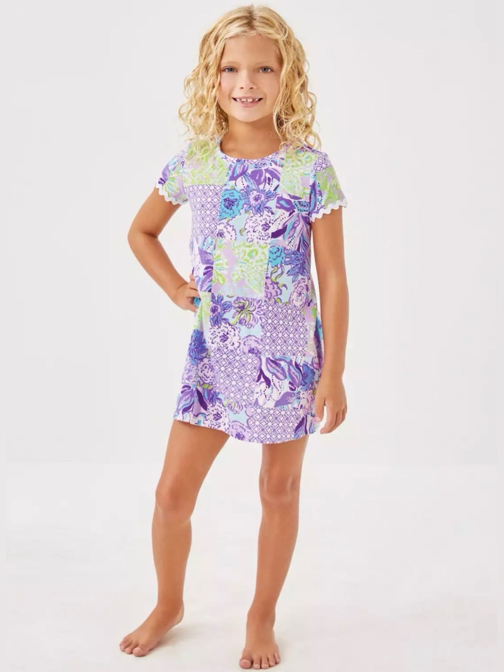 Lilly Pulitzer Patchwork Floral Purple Girls Mini Casual Cody Dress